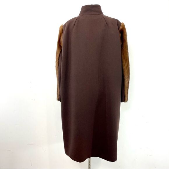 Vintage 1960s Brown Wool & Mink Collar Coat 60s  Winter Coat Diane Original XL - Picture 3 of 14